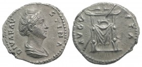 Diva Faustina Senior (died AD 140/1). AR Denarius (17mm, 3.11g, 12h). Rome, 146-161. Draped bust r., wearing hair bound in pearls on top of her head. ...