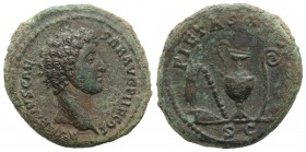Marcus Aurelius (Caesar, 139-161). Æ As (30mm, 14.44g, 12h). Rome, 140-4. Bare head r. R/ Knife, sprinkler, jug, lituus and simpulum. RIC III 1240a (A...