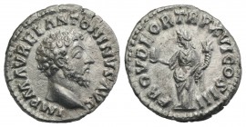 Marcus Aurelius (161-180). AR Denarius (17mm, 3.29g, 6h). Rome, AD 162. Laureate head r. R/ Providentia standing facing, head l. holding globe and cor...