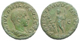 Philip II (Caesar, 244-247). Æ As (24mm, 9.76g, 6h). Rome, 244-7. Bare-headed and draped bust r. R/ Philip standing l., holding standard and spear. RI...