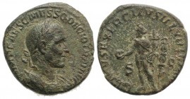 Trajan Decius (249-251). Æ Sestertius (28mm, 17.38g, 12h). Rome, AD 249. Laureate and cuirassed bust r. R/ Genius standing l., holding patera and corn...