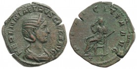Herennia Etruscilla (Augusta, 249-251). Æ Sestertius (31mm, 20.04g, 12h). Rome, AD 250. Draped bust r., wearing stephane. R/ Pudicitia seated l., draw...