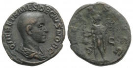 Herennius Etruscus (Caesar, 249-251). Æ Sestertius (30mm, 16.35g, 12h). Rome, AD 250. Bareheaded and draped bust r. R/ Mercury standing l., holding pu...