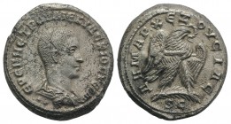 Herennius Etruscus (Caesar, 249-251). Seleucis and Pieria, Antioch. BI Tetradrachm (27mm, 15.04g, 1h). Bareheaded, draped and cuirassed bust r.; two p...