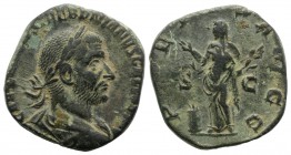 Trebonianus Gallus (251-253). Æ Sestertius (27mm, 15.63g, 6h). Rome, 251-2. Laureate, draped and cuirassed bust r. R/ Pietas standing l., raising hand...