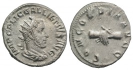 Gallienus (253-268). AR Antoninianus (22mm, 3.97g, 1h). Rome, 253-4. Radiate, draped and cuirassed bust r. R/ Clasped hands. RIC V 131; RSC 125. Good ...