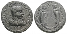 Gallienus (253-268). Pisidia, Antioch. Æ (29mm, 14.59g, 12h). Laureate, draped and cuirassed bust r. R/ Two cornucopias surmounted by the heads of Val...