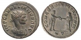 Aurelian (270-275). Radiate (21mm, 3.20g, 6h). Siscia. Radiate and cuirassed bust r. R/ Emperor standing r., clasping hands with Concordia standing l....