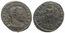 Maximinus II (Caesar, 305-309). Æ Follis (27mm, 11.41g, 6h). Treveri, 305-7. Laureate, draped and cuirassed bust r. R/ Genius standing facing, head l....