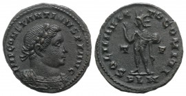 Constantine I (307/310-337). Æ Follis (23mm, 4.26g, 6h). Londinium, AD 310. Laureate and cuirassed bust r. R/ Sol standing l., extending arm and holdi...