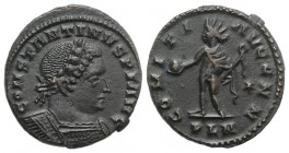 Constantine I (307/310-337). Æ Follis (22mm, 4.74g, 6h). Londinium, 310-2. Laureate and cuirassed bust r. R/ Sol standing facing, head l., raising han...
