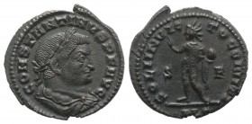 Constantine I (307/310-337). Æ Follis (23mm, 3.92g, 12h). Lugdunum, 313-4. Laureate, draped, and cuirassed bust r. R/ Sol standing l., raising r. hand...