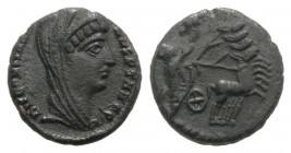 Divus Constantine I (died 337). Æ (13mm, 2.18g, 11h). Uncertain mint. Veiled bust r. R/ Emperor driving quadriga r., the hand of God reaching down to ...