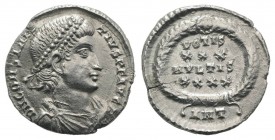 Constantius II (337-361). AR Siliqua (17mm, 1.96g, 6h). Antioch, 347-355. Pearl-diademed, draped and cuirassed bust r. R/ VOTIS/XXX/MVLTIS/XXXX in fou...
