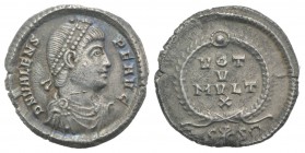 Valens (364-378). Hybrid AR Siliqua (17mm, 2.37g, 6h). Constantinopolis, 367-375. Diademed, draped and cuirassed bust r. R/ VOT / V / MVLT / X within ...