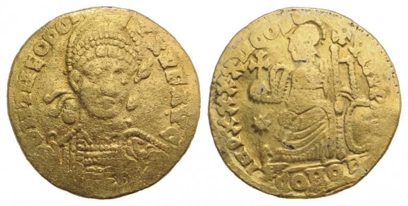 Theodosius II (402-450). AV Solidus (18mm, 3.87g, 6h). Barbaric imitation of Con...