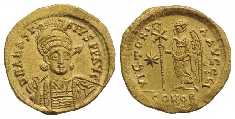 Anastasius I (491-518). AV Solidus (20mm, 4.45g, 6h). Constantinople, 507-518. H...