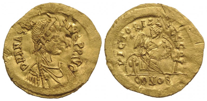 Anastasius I (491-518). AV Semissis (18mm, 2.19g, 6h). Constantinople, 507-518. ...