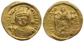 Maurice Tiberius (582-602). AV Solidus (22.5mm, 4.27g, 6h). Constantinople, 583/4-602. Helmeted, draped and cuirassed bust facing, holding globus cruc...