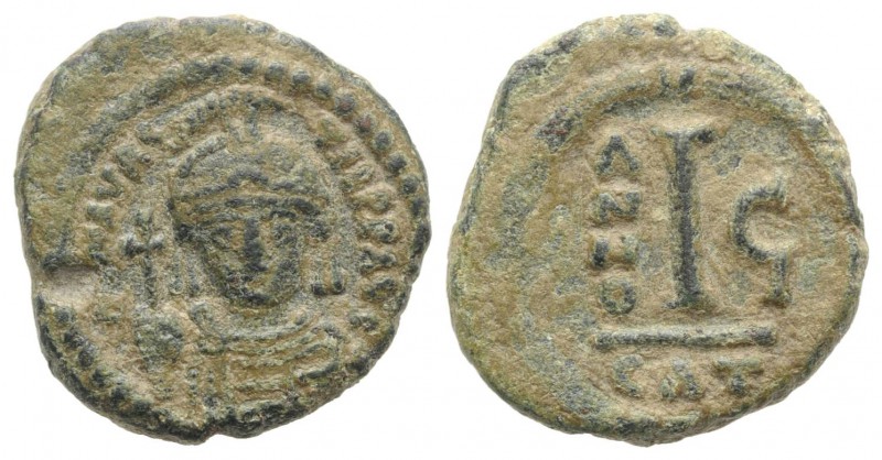 Maurice Tiberius (582-602). Æ 10 Nummi (15mm, 3.45g, 6h). Catania, year 6 (587/8...