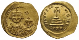 Heraclius and Heraclius Constantine (610-641). AV Solidus (22mm, 4.42g, 6h). Constantinople, 613-616. Crowned and draped busts of Heraclius and Heracl...