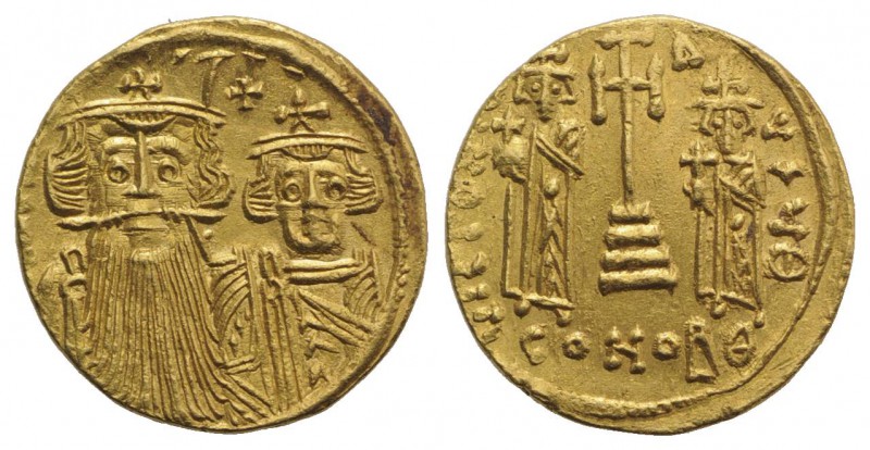 Constans II and Constantine IV (641-668). AV Solidus (19mm, 4.46g, 6h). Constant...