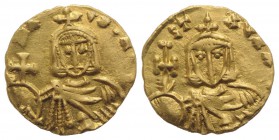 Nicephorus I and Stauracius (802-811). AV Semissis (13mm, 1.83g, 6h). Syracuse, 803-811. Crowned facing bust of Nicephorus, holding globus cruciger an...