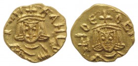 Michael II and Theophilus (820-829). AV Tremissis (9mm, 1.25g, 6h). Syracuse, 821-9. Crowned facing bust of Michael, wearing chlamys, holding globus c...