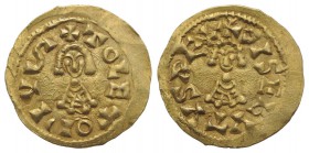 Visogoths, Spain. Sisebut (612-621). AV Tremissis (17mm, 1.49g, 6h). Toledo. Mantled bust facing. R/ Mantled bust facing. Miles, Visigoths 183a; MEC I...