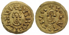 Visigoths, Spain, Swinthila (621-631). AV Tremissis (19mm, 1.49g, 6h). Toledo. Facing bust. R/ Facing bust. MEC 1, 243. VF - Good VF