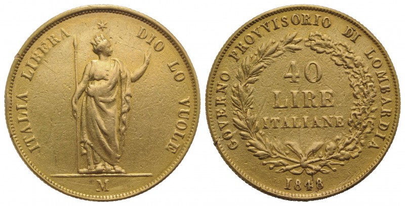 Italy, Milano, Governo Provvisorio (1848). AV 40 Lire 1848 (26mm, 12.29g, 6h). P...