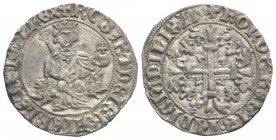 Italy, Napoli. Roberto I d'Angiò (1309-1343). AR Gigliato (28mm, 3.94g, 11h). King seated facing on lion throne, holding sceptre and globus cruciger. ...