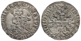 Italy, Napoli. Roberto I d'Angiò (1309-1343). AR Gigliato (27mm, 3.98g, 9h). King seated facing on lion throne, holding sceptre and globus cruciger. R...