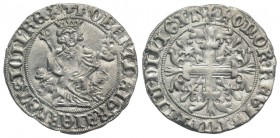 Italy, Napoli. Roberto I d'Angiò (1309-1343). AR Gigliato (26mm, 3.96g, 5h). King seated facing on lion throne, holding sceptre and globus cruciger. R...