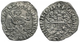 Italy, Napoli. Roberto I d'Angiò (1309-1343). AR Gigliato (30mm, 3.94g, 11h). King seated facing on lion throne, holding sceptre and globus cruciger. ...