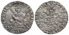 Italy, Napoli. Roberto I d'Angiò (1309-1343). AR Gigliato (28mm, 3.99g, 1h). King seated facing on lion throne, holding sceptre and globus cruciger. R...