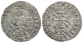 Italy, Napoli. Roberto I d'Angiò (1309-1343). AR Gigliato (27.5mm, 3.96g, 4h). King seated facing on lion throne, holding sceptre and globus cruciger....
