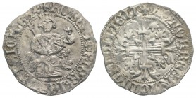 Italy, Napoli. Roberto I d'Angiò (1309-1343). AR Gigliato (29mm, 3.95g, 5h). King seated facing on lion throne, holding sceptre and globus cruciger. R...