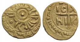 Italy, Sicily, Messina or Palermo. Tancredi (1190-1194). AV Tarì (11mm, 1.32g). Pellet in double circle. R/ IC XC NI KA, Cross. Spahr 125; MIR 43 and ...