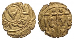 Italy, Sicily, Messina or Palermo. Tancredi (1190-1194). AV Tarì (9mm, 0.88g). V within circle. R/ IC XC NI KA, Cross. Spahr 134; MIR 44 and 449. VF