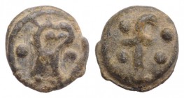 South Italy, c. 12th-13th century. PB Tessera (11mm, 2.08g, 12h). Eagle head r. between two pellets. R/ f with four pellets. Good VF