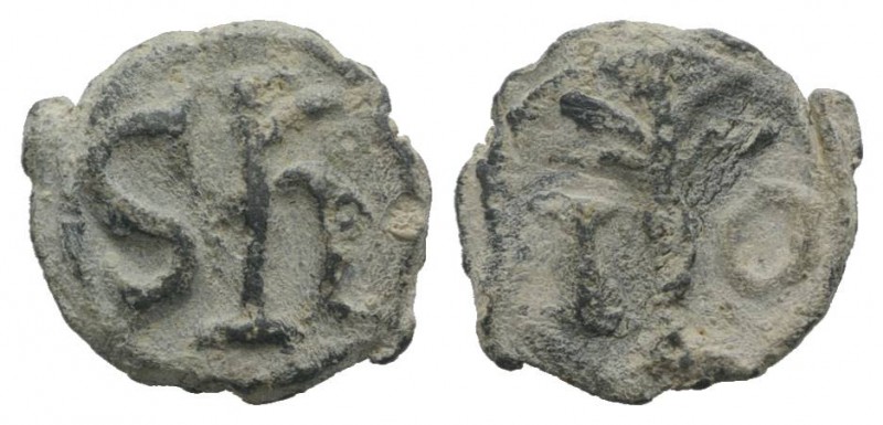 South Italy, c. 12th-13th century. PB Tessera (13mm, 1.69g, 12h). Large Sh. R/ P...