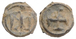 South Italy, c. 12th-13th century. PB Tessera (13mm, 2.30g). Eagle facing, head l., with wings open. R/ Cross. Good VF
