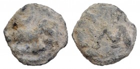 South Italy, c. 12th-13th century. PB Tessera (13mm, 2.45g). Ram(?) standing r. R/ Large M. Near VF