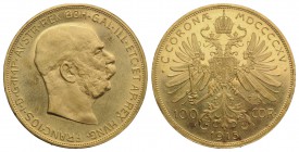 Austria, Francesco Giuseppe (1848-1916). AV 100 Corone 1915 (37mm, 33.94g, 12h). Kr. 2819. Good EF