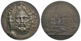 Greece, AR Medal for the Intercalated Olympic Games, Athens, 1906 (51mm, 59.28g). Rare, nick on edge, otherwise Good EF