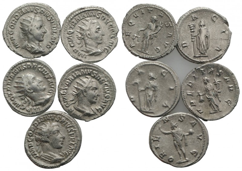 Lot of 5 Roman AR Antoninianii, including Gordian III (2) and Trajan Decius (3)....