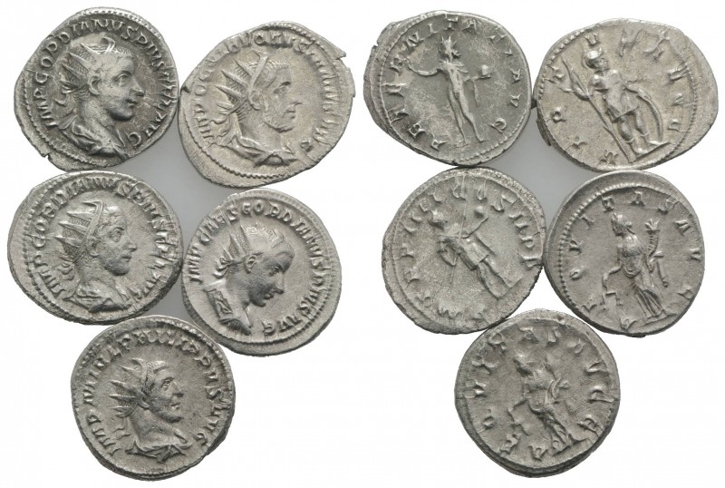 Lot of 5 Roman AR Antoninianii, including Gordian III (3), Philip I and Volusian...