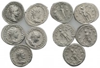 Lot of 5 Roman AR Antoninianii, including Gordian III (3), Philip I and Volusian. Lot sold as is, no return