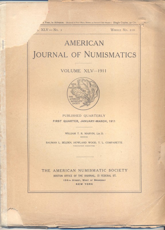 A.A.V.V. - American Journal of Numismatics. Vol. XLV January - March 1911. New Y...
